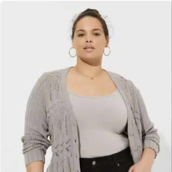 NWT Torrid Women's Grey Sweater Pointelle Cardigan V-Neck Sweater Size 3x - Picture 5 of 15